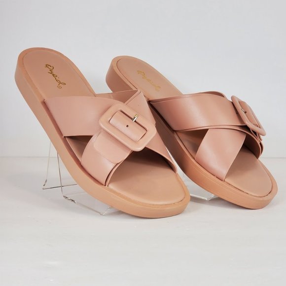 Qupid Shoes - NEW X BAND SANDALS BLUSH COLOR